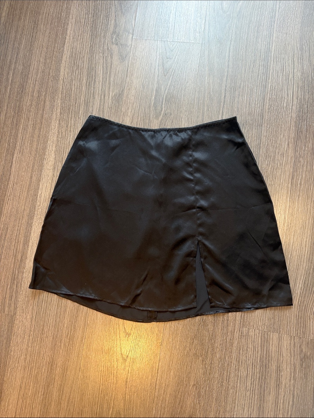 Reformation Black Satin Mini Skirt with Slit